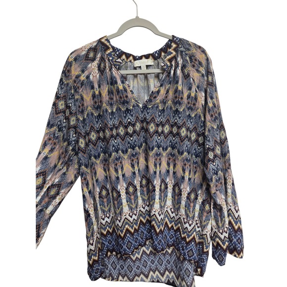 Weekend Suzanne Betro Boho Blouse V-Neck Long Sleeve Print Top‎ 4X - Picture 1 of 5
